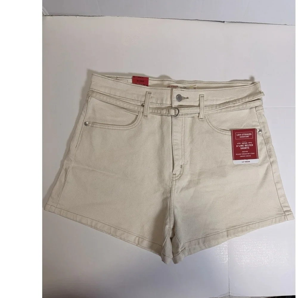 Levi Strauss Signature Shorts Kids 10 Cream NWT Vintage A-Line Belted High Rise